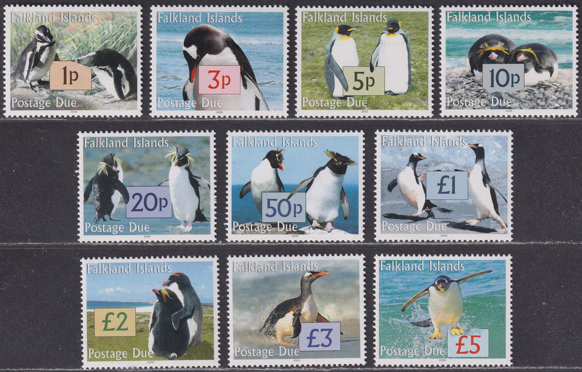 Falkland Islands 2005 QEII Penguins Postage Due Set UM Mint SG D9-D18 cat £35