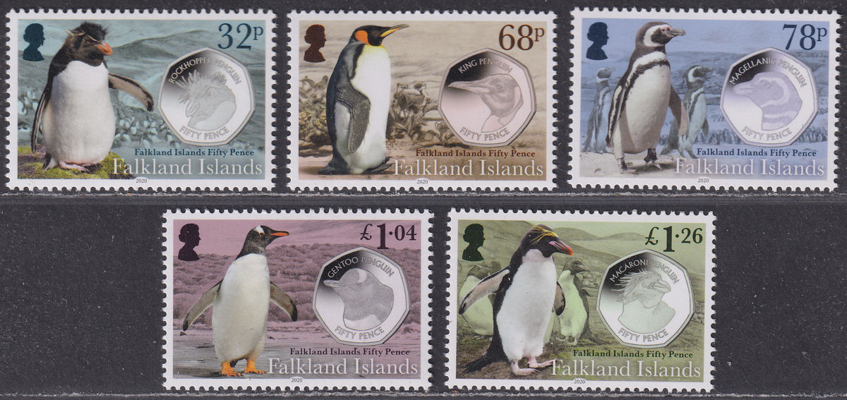 Falkland Islands 2020 QEII Penguins and Coins Set UM Mint SG1450-1454