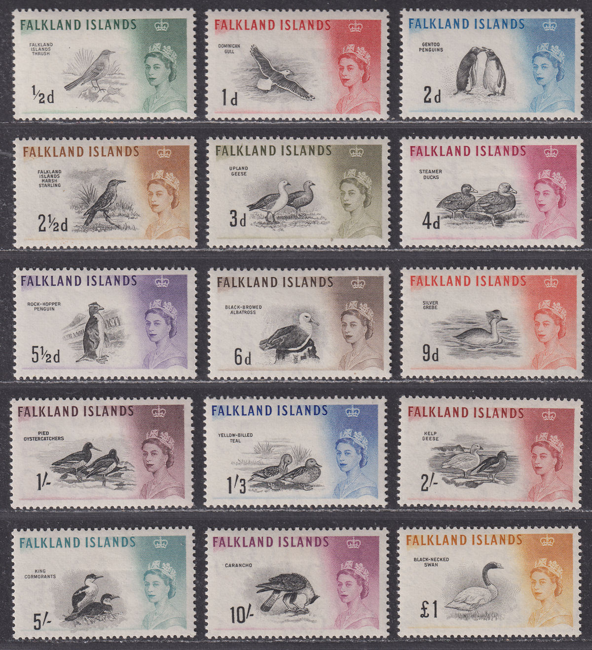 Falkland Islands 1960 QEII Birds Set Mint SG193-207 cat £180