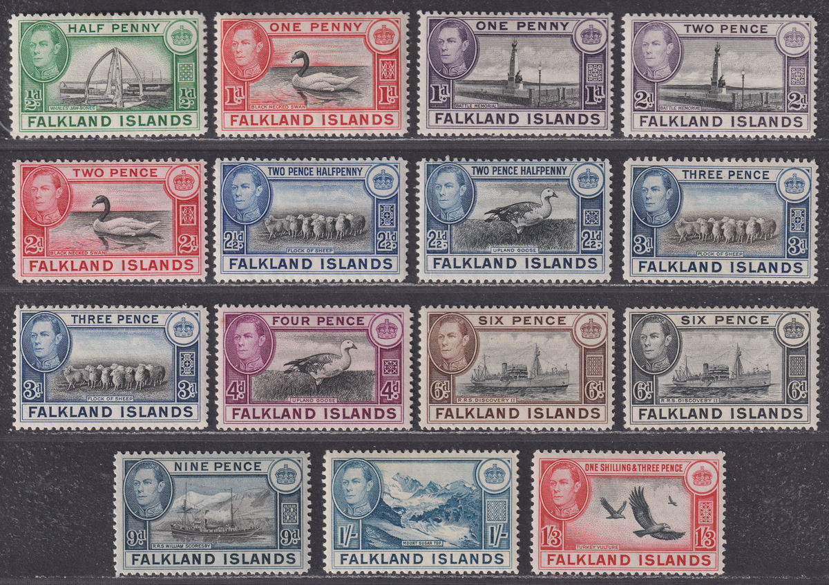 Falkland Islands 1938-50 King George VI Set to 1sh3d Mint SG146-159