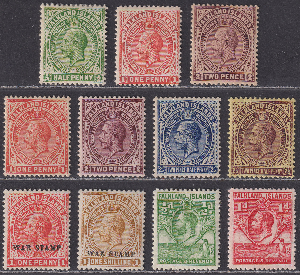 Falkland Islands 1912-29 King George V Selection to 1sh Mint
