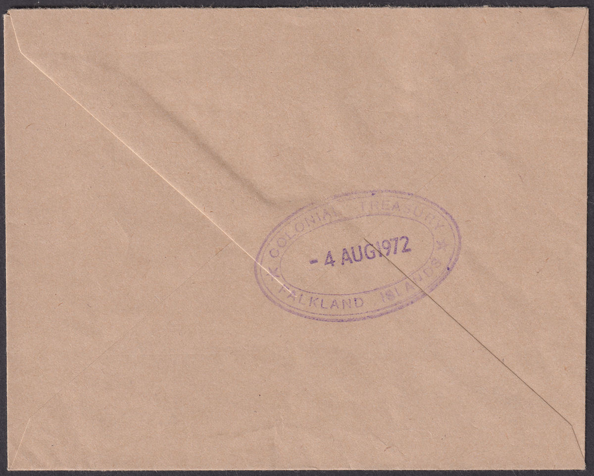 Falkland Islands 1972 Unstamped Official Cover Used Teal Inlet Colonial Treasury