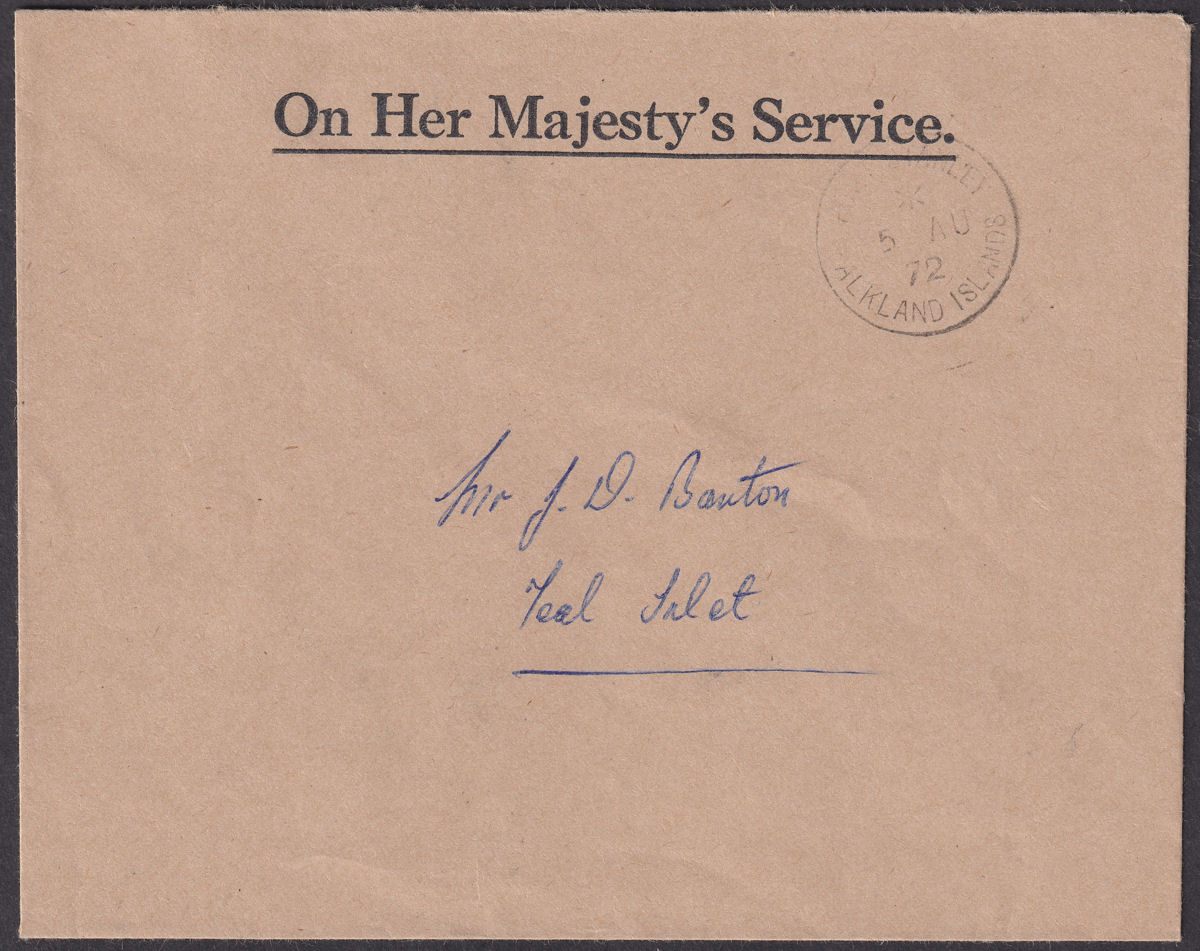 Falkland Islands 1972 Unstamped Official Cover Used Teal Inlet Colonial Treasury