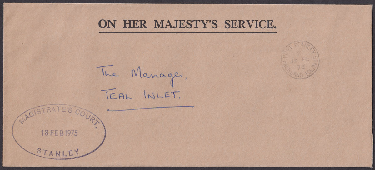 Falkland Islands 1975 Unstamped Official Cover Used - Magistrate's Court