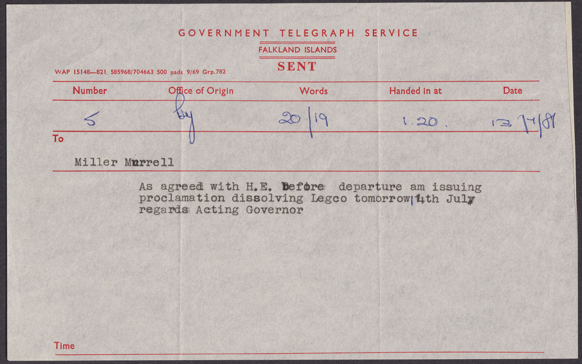 Falkland Islands 1981 Post Office Telegram Cover Dissolution Legislative Council