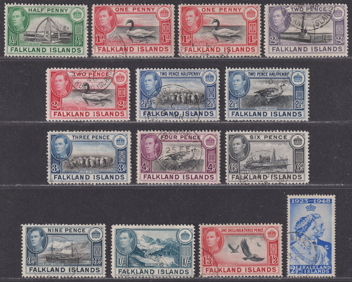 Falkland Islands 1938-50 King George VI Part Set to 1sh3d Used