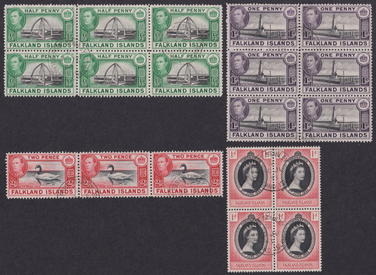 Falkland Islands 1938-50 King George VI ½d, 1d, 2d Blocks Used