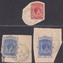 Click for more photos and details Falkland Islands KGVI 1d Red, 4d Blue Postal Stationery Envelope Cutouts Used