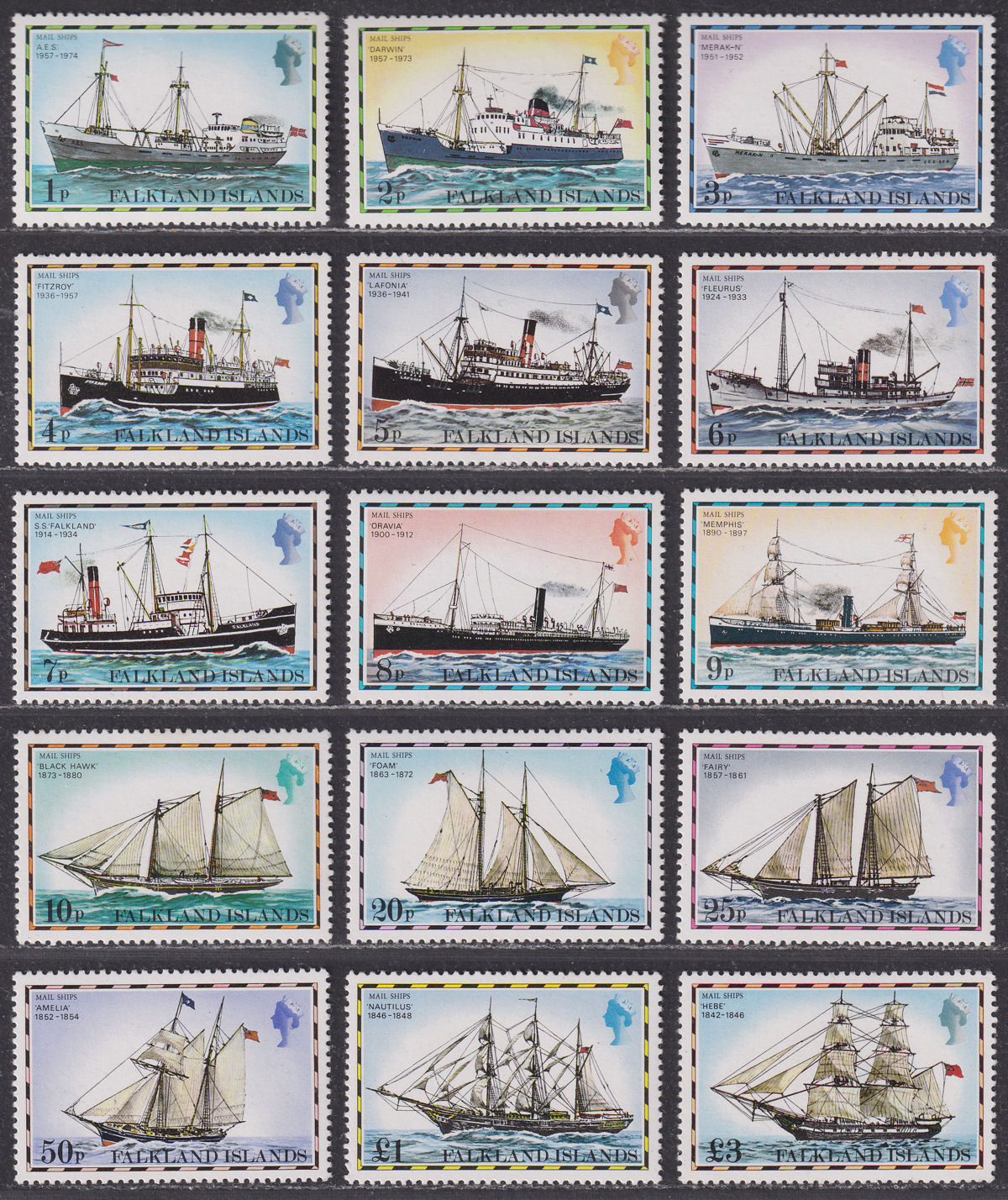 Falkland Islands 1978 Mail Ships No Imprint Set UM Mint SG331A-345A cat £15 MNH
