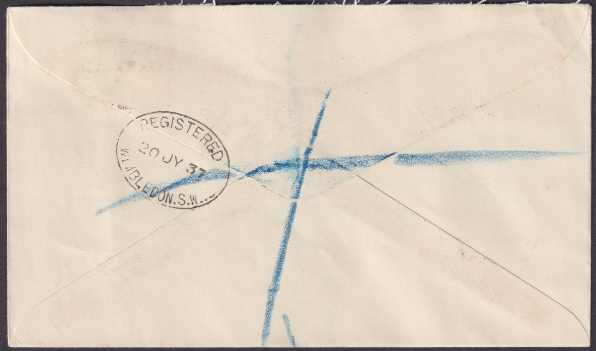 Falkland Islands 1937 KGVI Coronation Registered First Day Cover Used FOX BAY