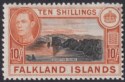 Click for more photos and details Falkland Islands 1949 KGVI 10sh Black and Red-Orange Mint SG162b cat £140
