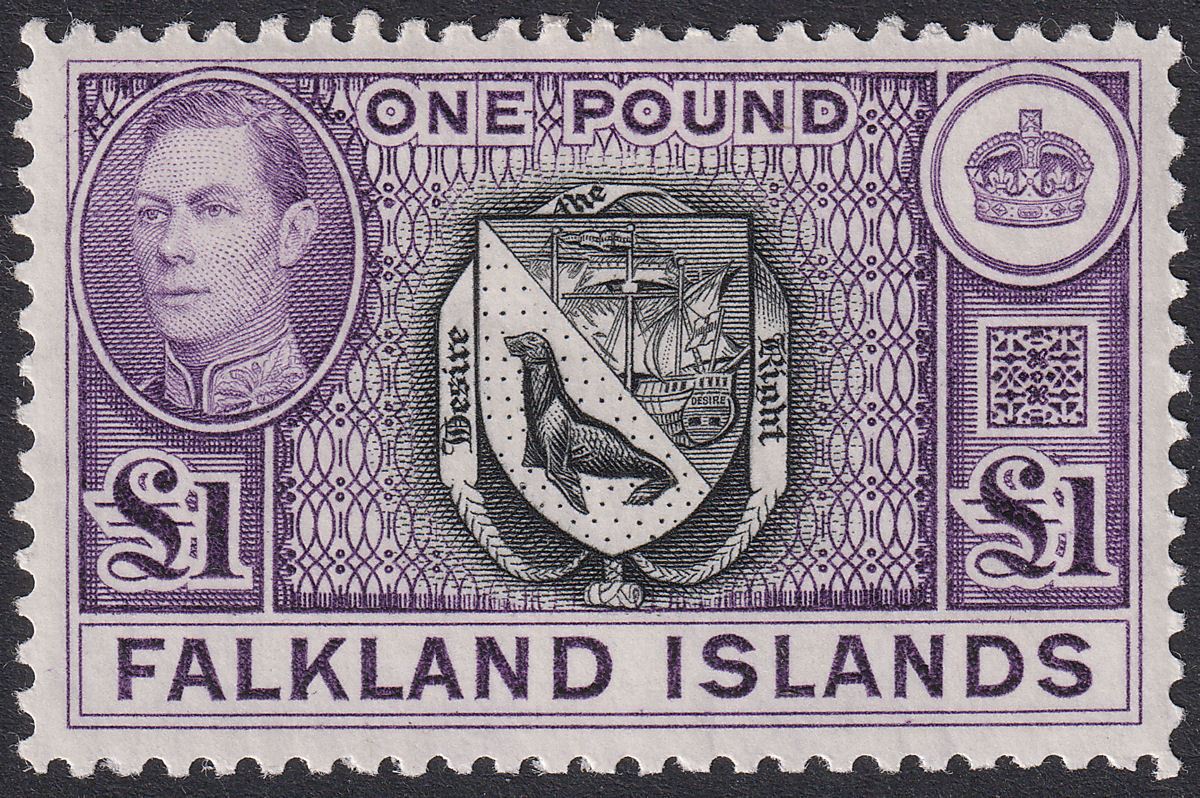 Falkland Islands 1944 KGVI £1 Grey-Black and Bluish Violet Mint SG163 cat £140