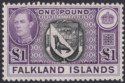 Falkland Islands 1944 KGVI £1 Grey-Black and Bluish Violet Mint SG163 cat £140
