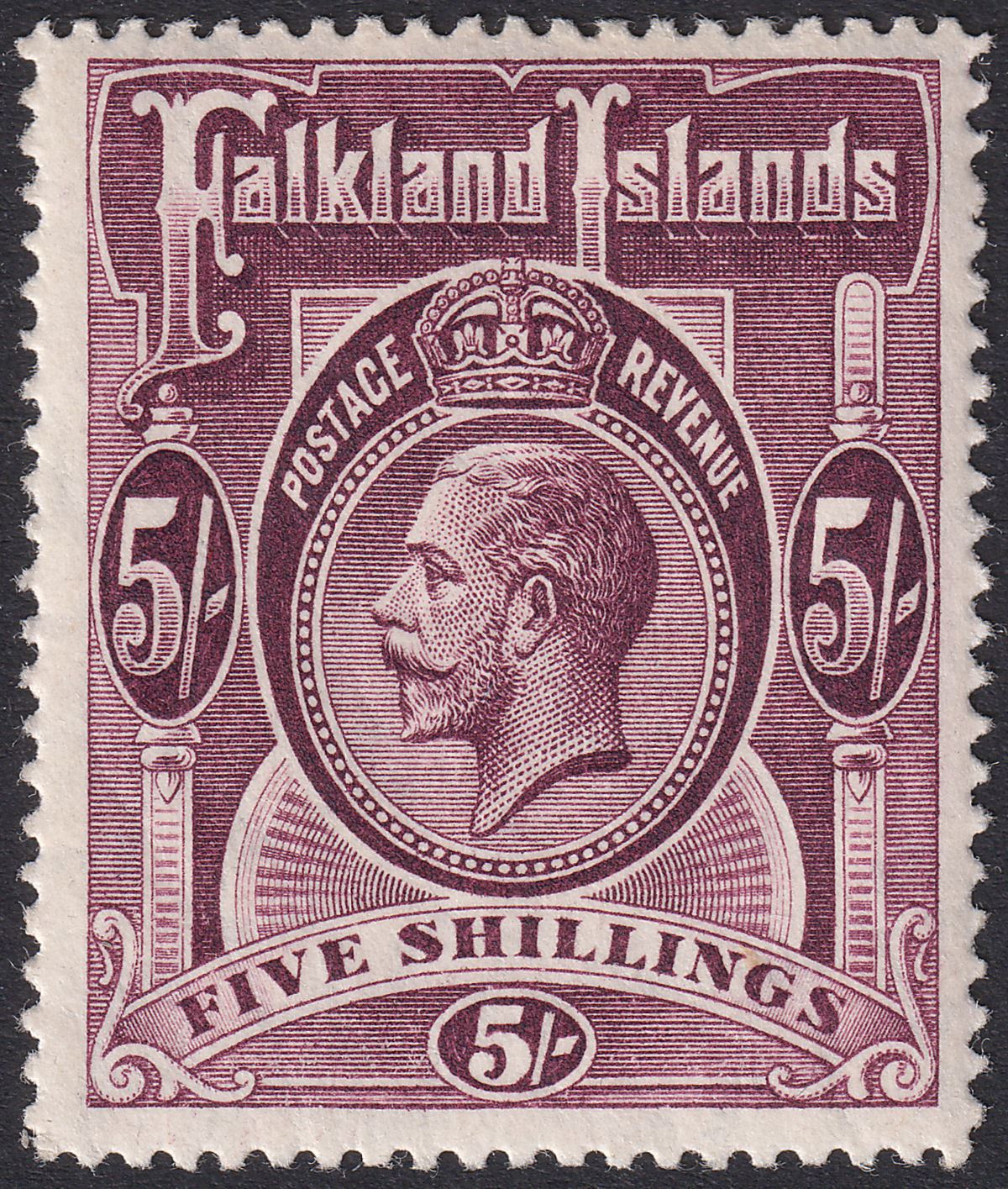 Falkland Islands 1914 KGV 5sh Reddish Maroon Mint SG67 cat £325