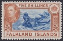 Falkland Islands 1949 KGVI 5sh Dull Blue and Yellow-Brown Mint SG161c cat £140
