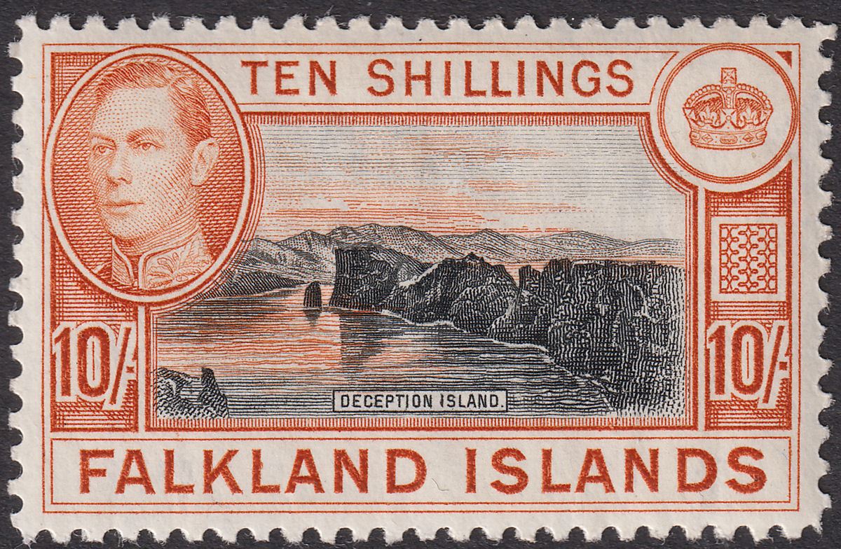 Falkland Islands 1942 KGVI 10sh Black and Orange Mint SG162a cat £350