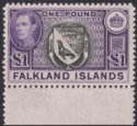 Click for more photos and details Falkland Islands 1944 KGVI £1 Grey-Black + Bluish Violet Mint SG163 cat £140