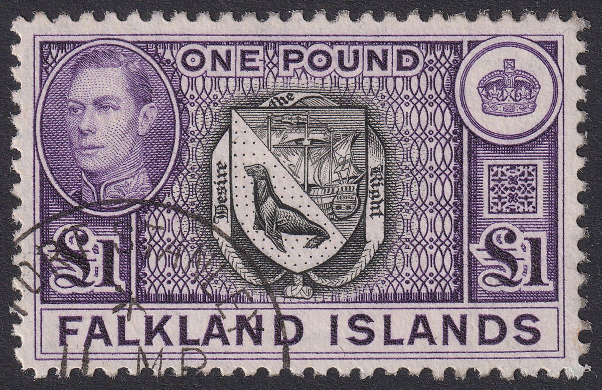 Falkland Islands 1938 KGVI £1 Black and Dull Violet Used SG163 cat £75