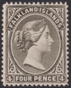 Click for more photos and details Falkland Islands 1894 QV 4d Brownish Black wmk Reversed Mint SG31 cat £1000
