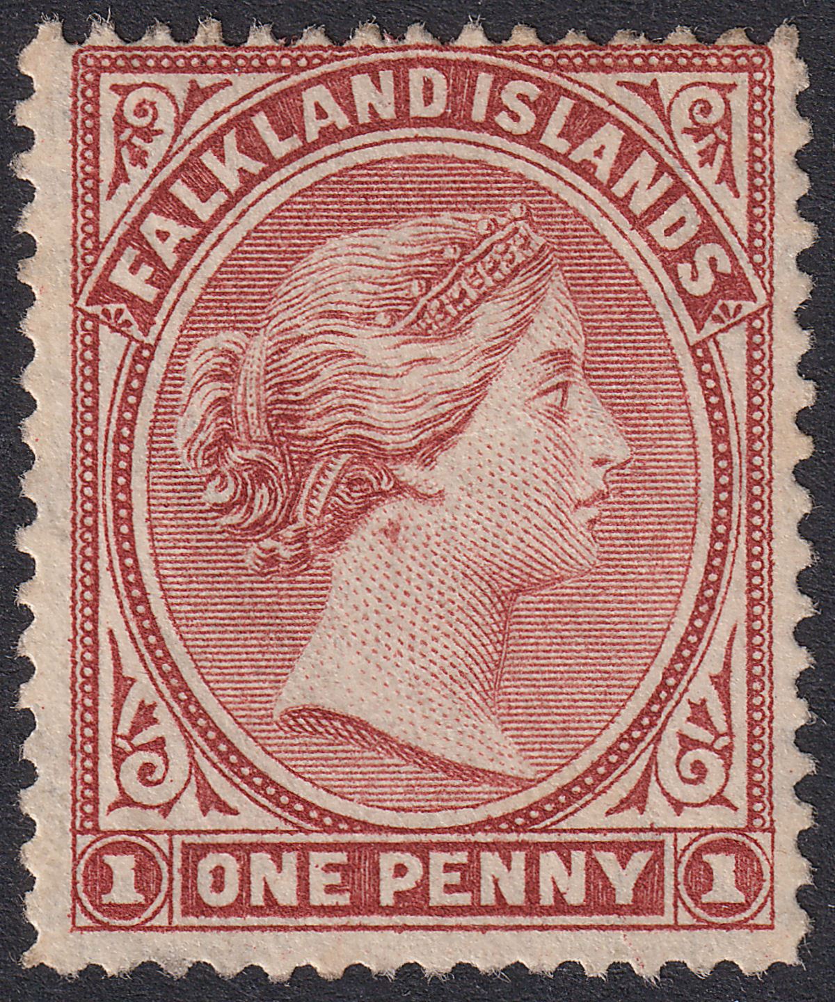 Falkland Islands 1882 QV 1d Dull Claret Neck Flaw Variety Unused SG5 c£350 as M