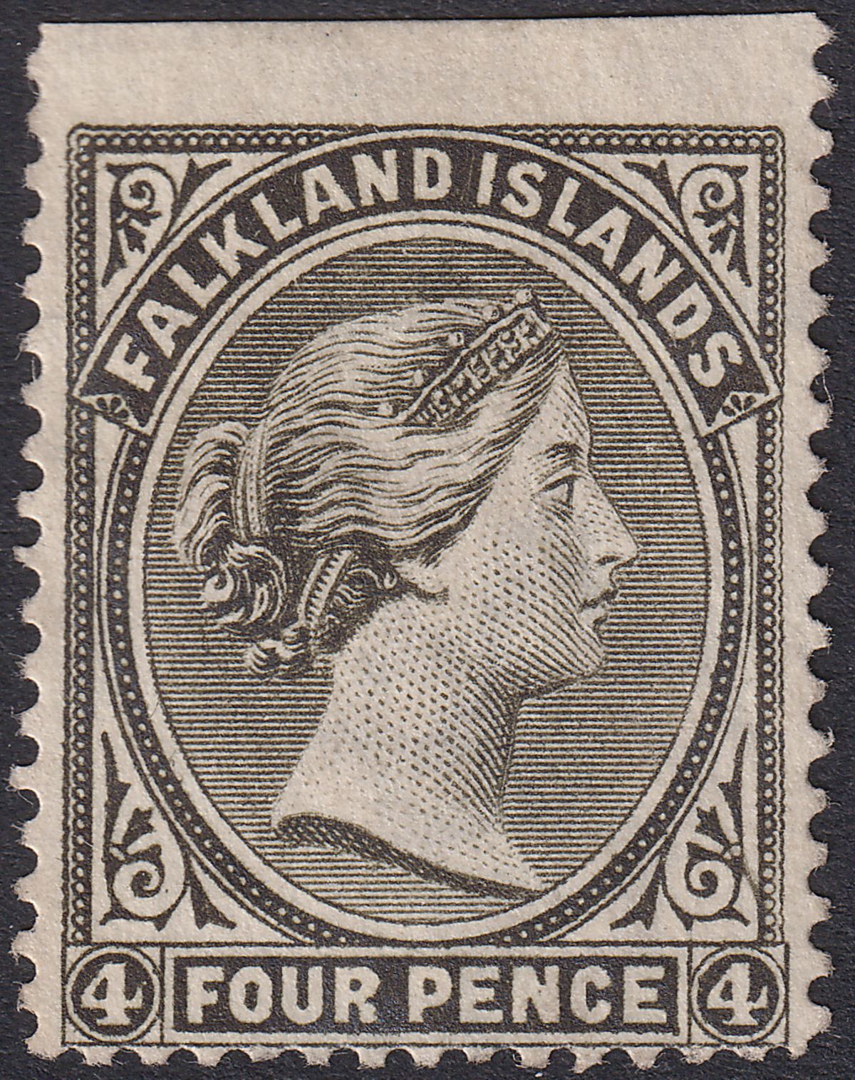 Falkland Islands 1889 QV 4d Olive Grey-Black wmk Crown Upright Unused SG12