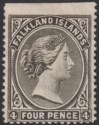 Click for more photos and details Falkland Islands 1889 QV 4d Olive Grey-Black wmk Crown Upright Unused SG12