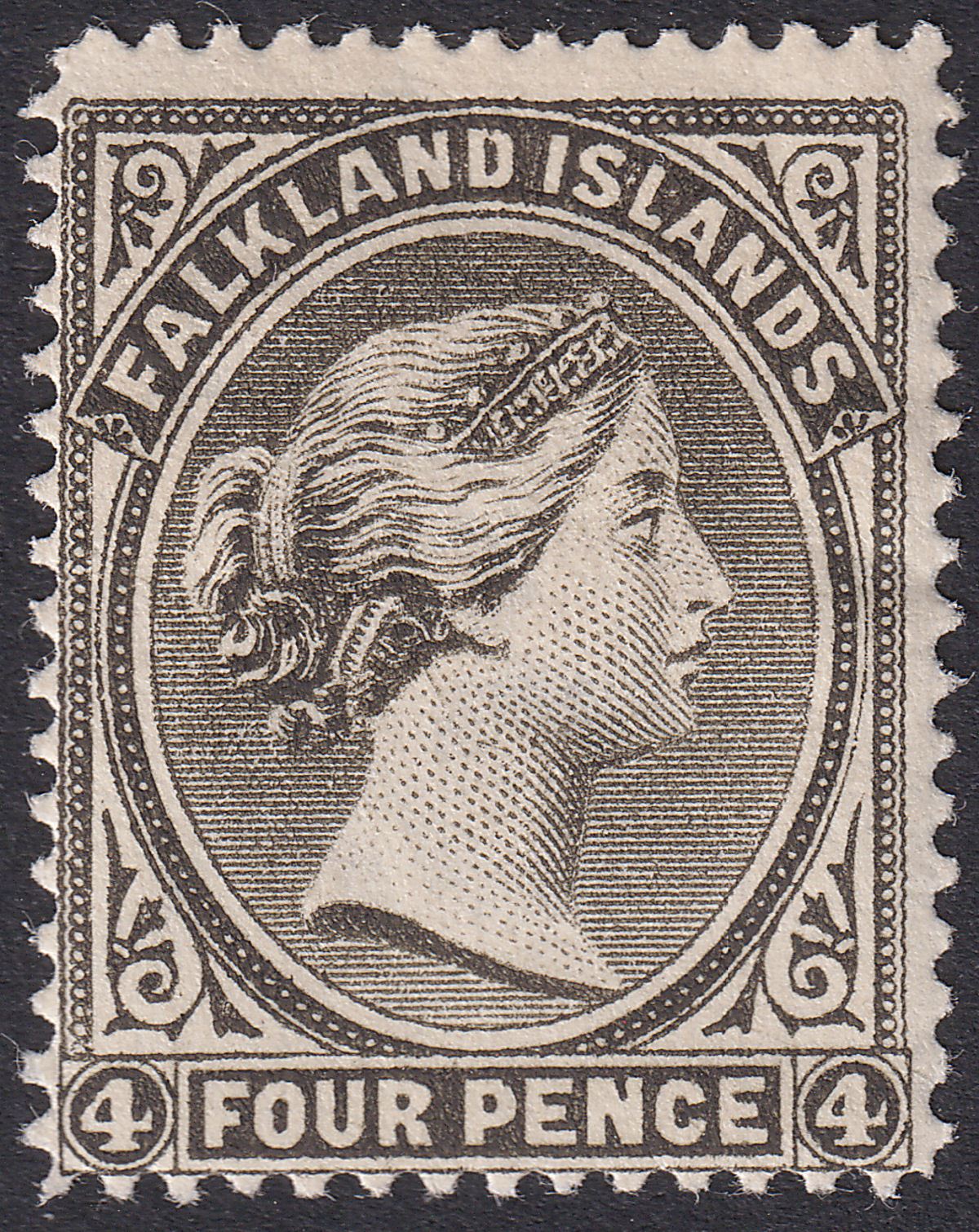 Falkland Islands 1894 QV 4d Brownish Black wmk Crown Reversed Mint SG31 cat£1000