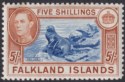 Falkland Islands 1938 KGVI 5sh Blue and Chestnut Mint SG161 cat £160 with TONES