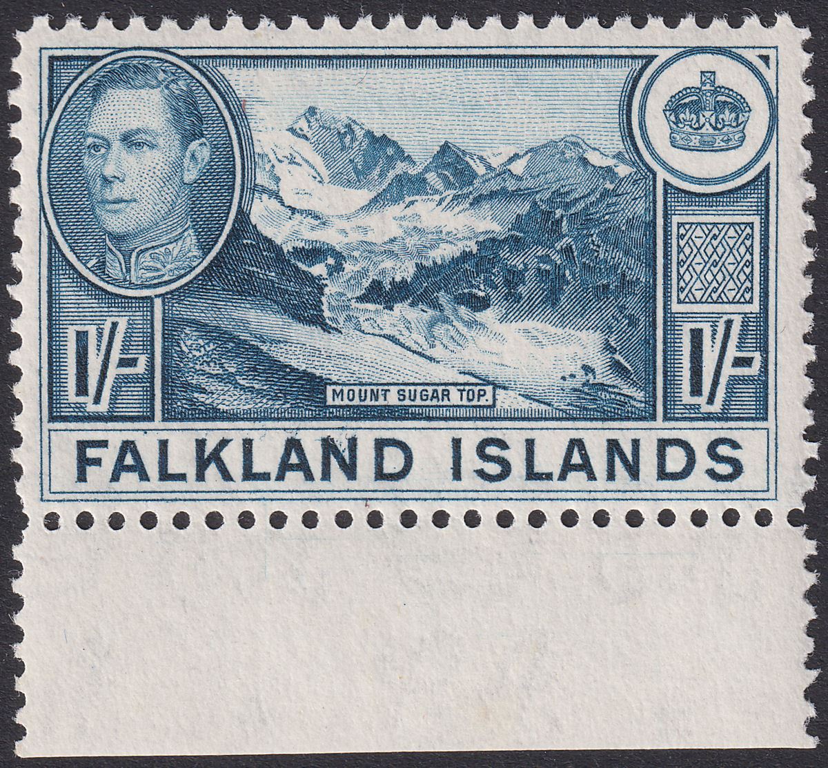 Falkland Islands 1948 KGVI 1sh Deep Dull Blue Mint SG158c cat £85