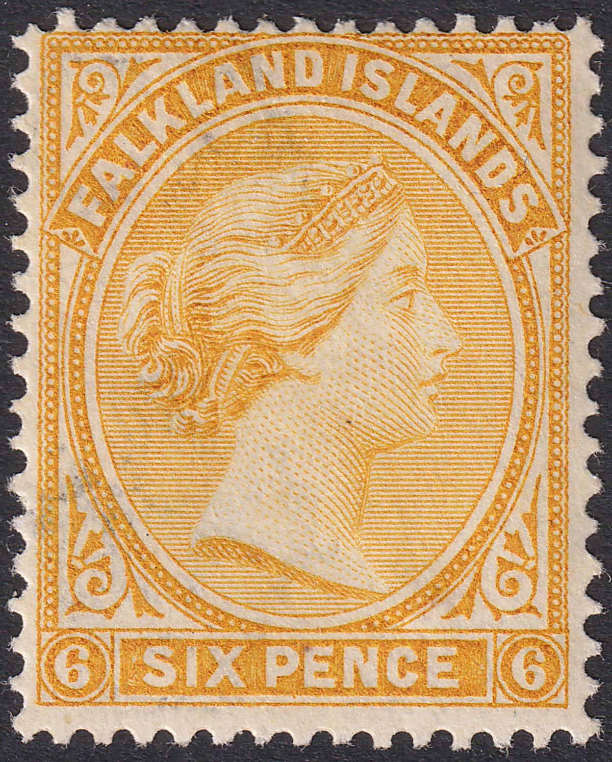 Falkland Islands 1896 QV 6d Yellow Mint SG34 cat £85