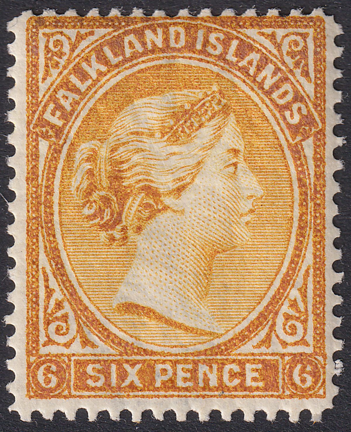 Falkland Islands 1891 QV 6d Orange-Yellow wmk Reversed Mint SG33x cat £90