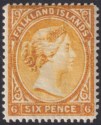 Click for more photos and details Falkland Islands 1891 QV 6d Orange-Yellow wmk Reversed Mint SG33x cat £90