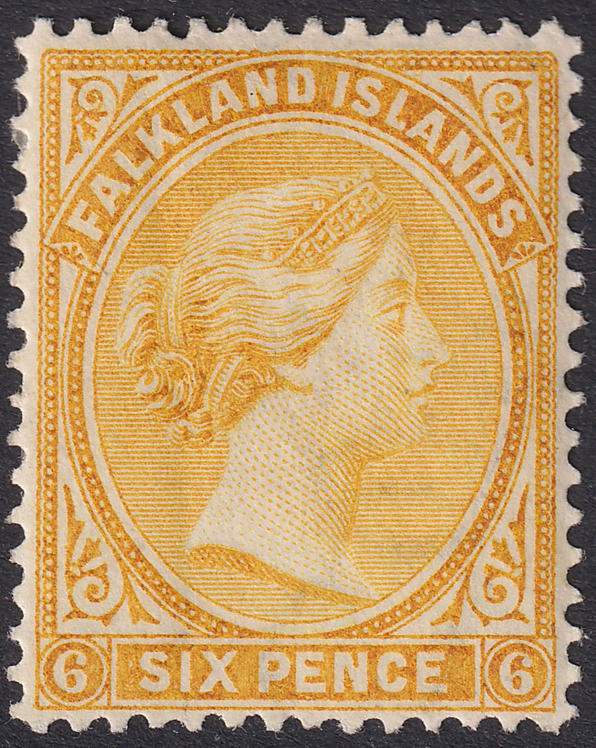 Falkland Islands 1896 QV 6d Yellow Mint SG34 cat £85