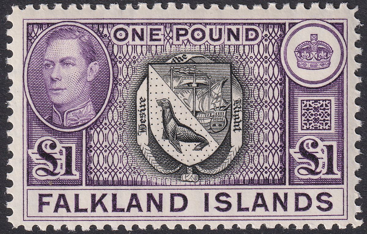 Falkland Islands 1938 KGVI £1 Black and Reddish Violet Mint SG163 cat £140+
