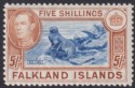 Falkland Islands 1938 KGVI 5sh Blue and Chestnut Mint SG161 cat £160