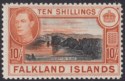 Click for more photos and details Falkland Islands 1949 KGVI 10sh Black and Red-Orange Mint SG162b cat £140