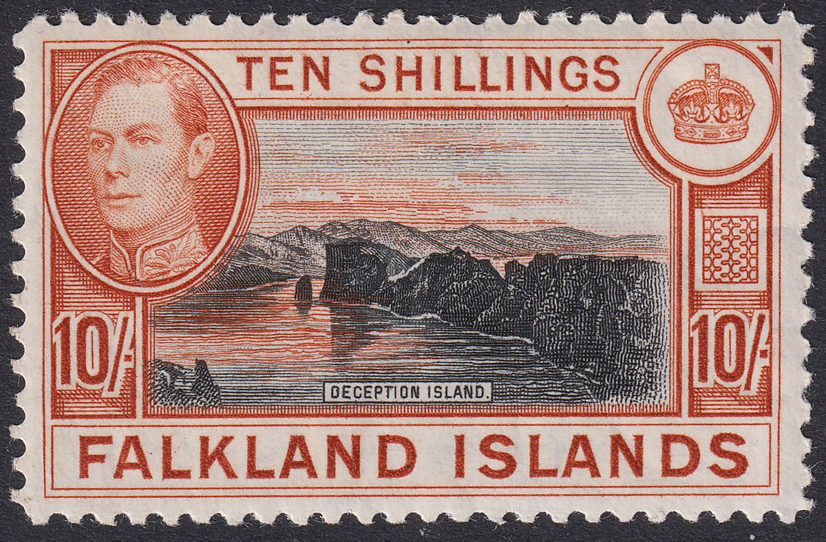 Falkland Islands 1938 KGVI 10sh Black and Orange-Brown Mint SG162 cat £200