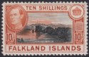 Click for more photos and details Falkland Islands 1938 KGVI 10sh Black and Orange-Brown Mint SG162 cat £200