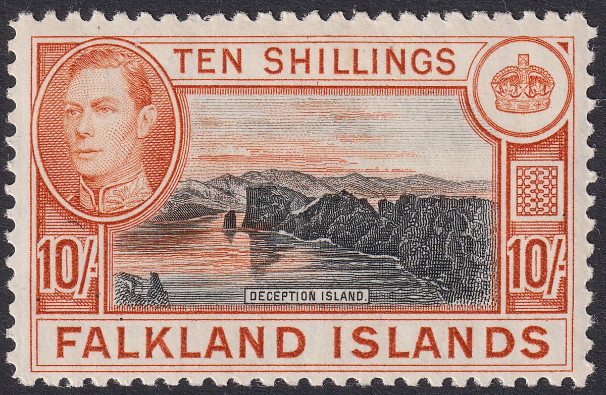 Falkland Islands 1942 KGVI 10sh Black and Light Orange Mint SG162a cat £350