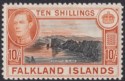 Click for more photos and details Falkland Islands 1942 KGVI 10sh Black and Light Orange Mint SG162a cat £350