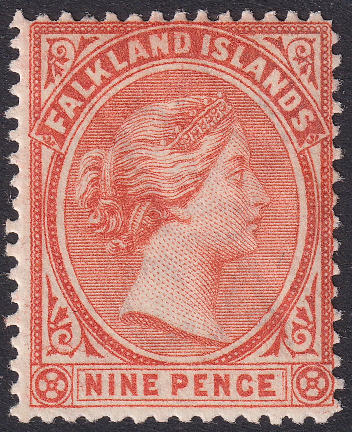 Falkland Islands 1895 QV 9d Pale Reddish Orange Mint SG35 cat £65