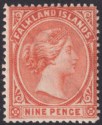 Click for more photos and details Falkland Islands 1895 QV 9d Pale Reddish Orange Mint SG35 cat £65
