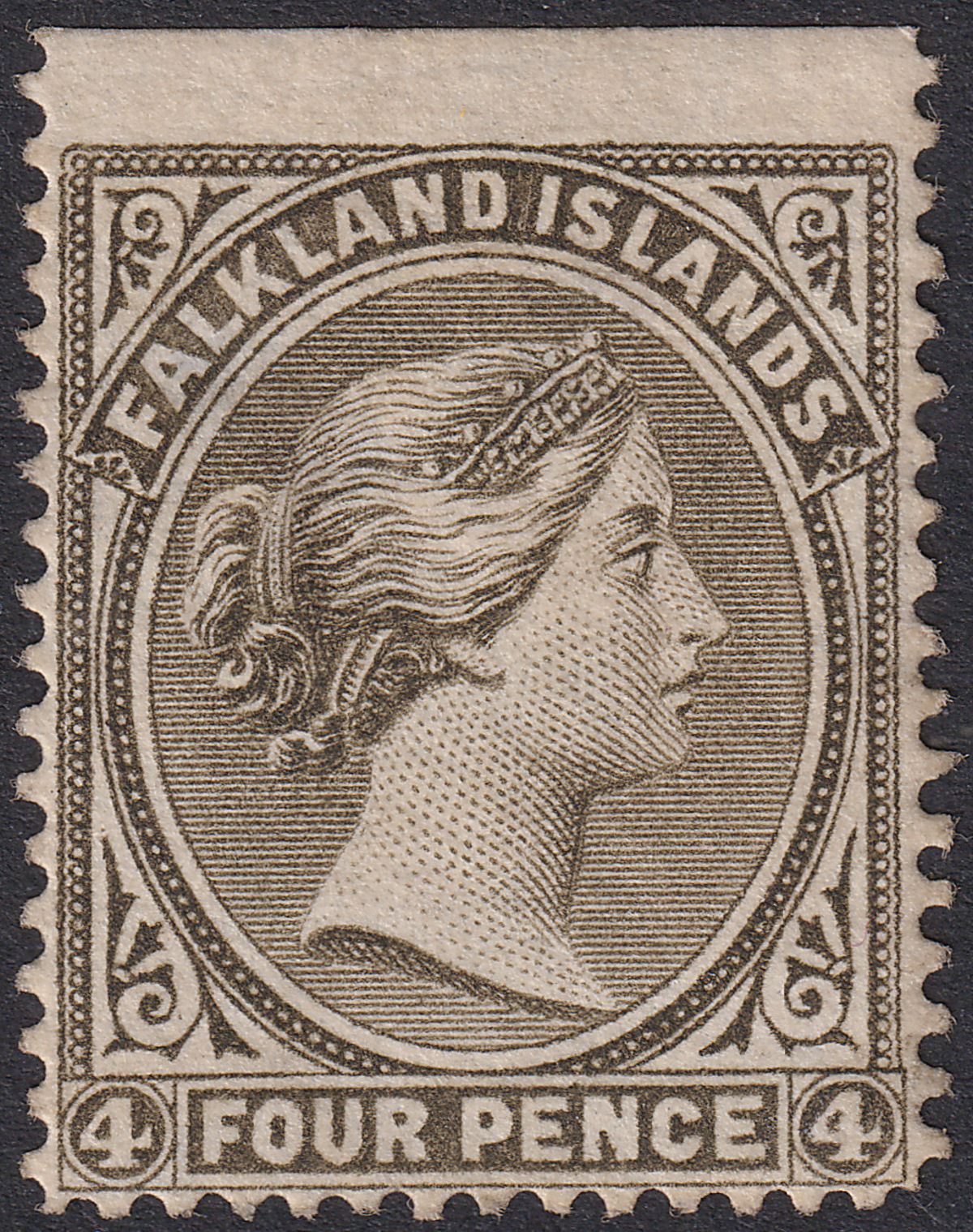 Falkland Islands 1887 QV 4d Grey-Black wmk Crown to Left Unused SG10 THIN