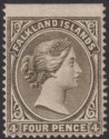 Click for more photos and details Falkland Islands 1887 QV 4d Grey-Black wmk Crown to Left Unused SG10 THIN