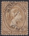 Falkland Islands 1896 QV 1sh Yellow-Brown wmk Reversed Used SG38x cat £325