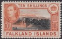 Click for more photos and details Falkland Islands 1949 KGVI 10sh Black and Red-Orange Mint SG162b cat £120