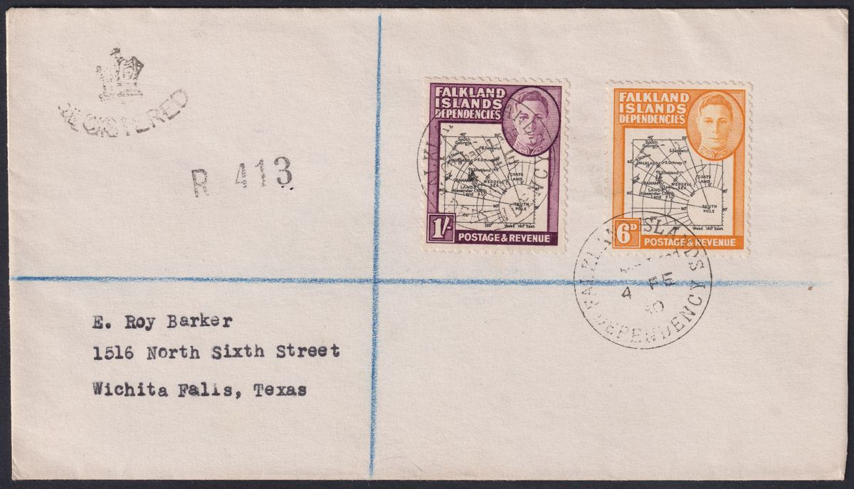 Falkland Islands Dependencies 1950 KGVI Map 1sh + 6d Used Cover GRAHAM LAND Pmk