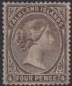 Click for more photos and details Falkland Islands 1879 QV 4d Grey-Black Mint SG2 cat £1500 reperf at base