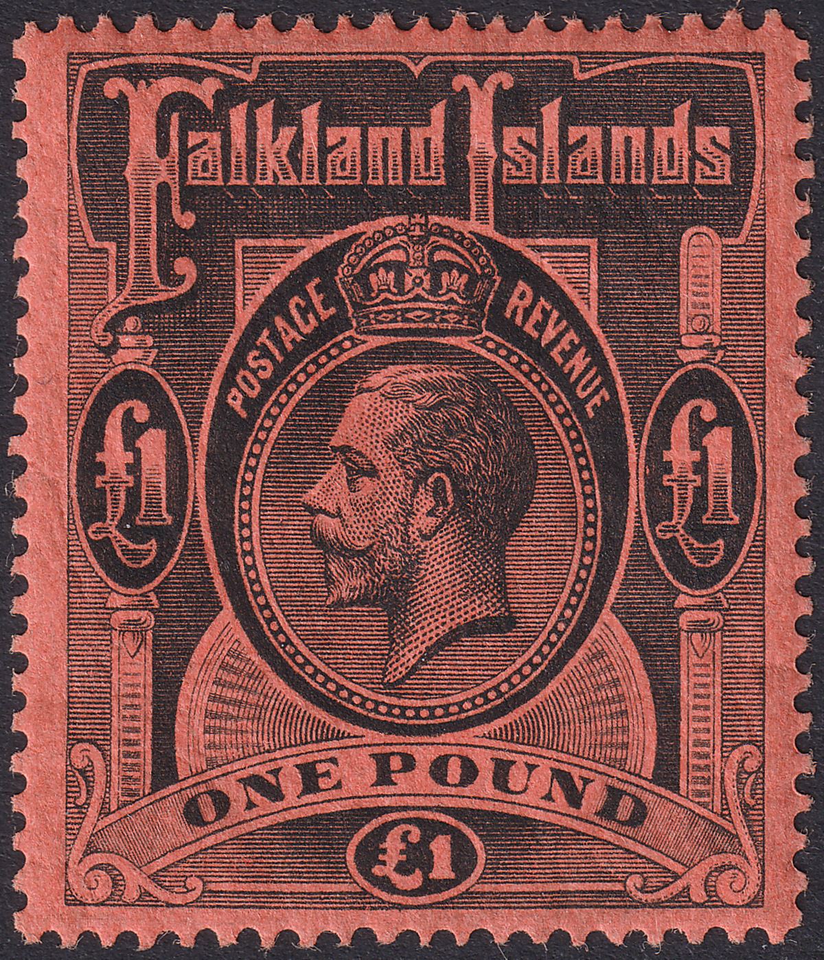 Falkland Islands 1914 KGV £1 Black on Red Mint SG69 cat £550
