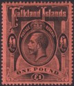 Click for more photos and details Falkland Islands 1914 KGV £1 Black on Red Mint SG69 cat £550